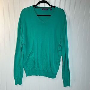 Alan Flusser VNeck Sweater Mens XLarge Green Long Sleeve Cabin Core Grandpacore